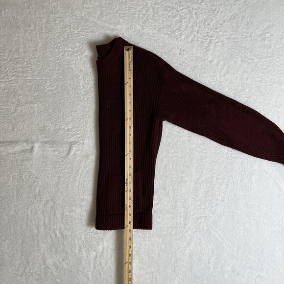 Women’s Ribbed Merino Wool Sweater Size XS P Pockets Burgundy Minimalist Luxury - Picture 8 of 8
